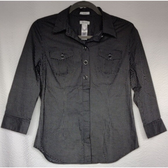 Liz & Co Polka Dot Three Quarter Inch Sleeve Navy White Size M - Picture 1 of 5